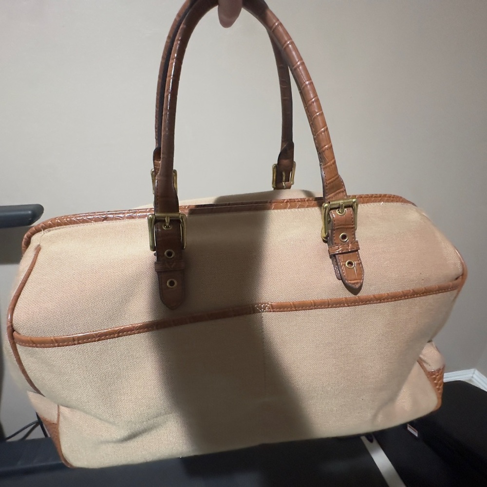 Tan Canvas Tote with Brown Leather Accents